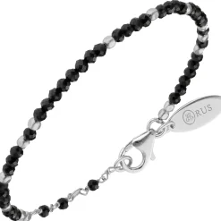 Orusbijoux Bracelet Rhodié Simple Perles Naturelles Noires-Homme Bijoux