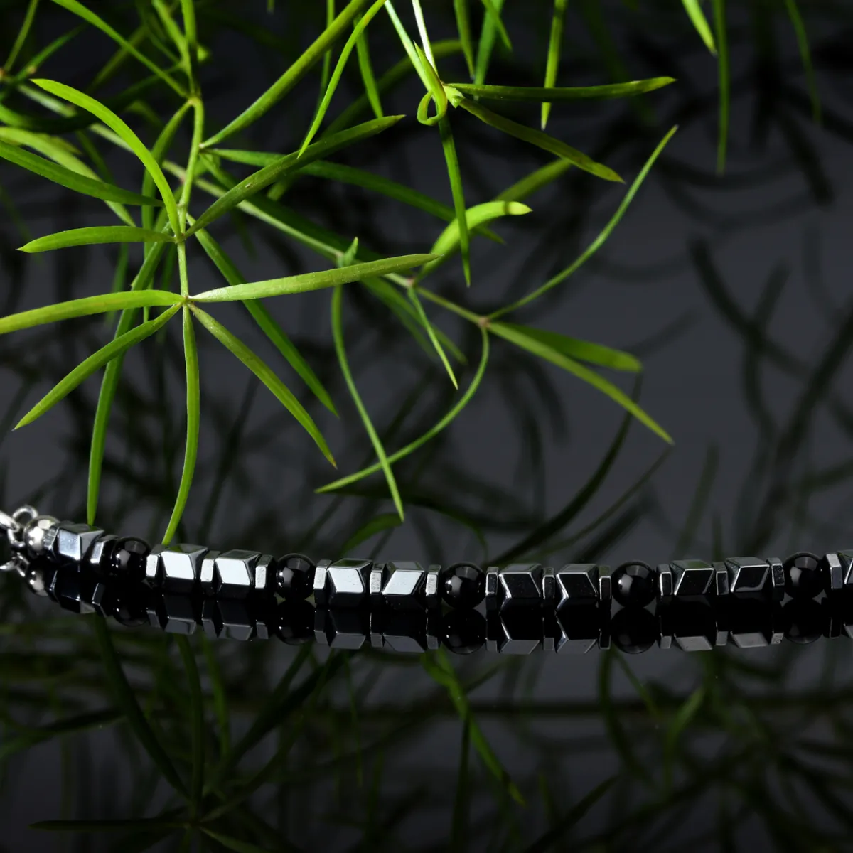 Sector Bracelet en acier et onyx-Homme Bijoux