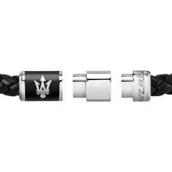 Maserati Bracelet en acier recyclé et cuir-Homme Bijoux