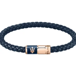 Maserati Bracelet en acier recyclé et cuir-Homme Bijoux