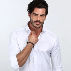 Maserati Bracelet en acier recyclé et cuir-Homme Bijoux