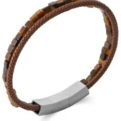 Brillaxis Bracelet homme cuir marron oeil de tigre21cm-Homme Bijoux