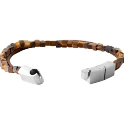 Brillaxis Bracelet homme cuir marron oeil de tigre21cm-Homme Bijoux