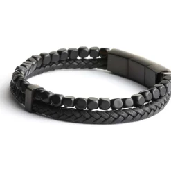 Gemini Bracelet homme agate e/cuir M-L-Homme Bijoux