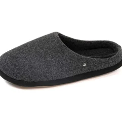 Isotoner Chaussons mules Homme Noir feutrine chinée-Homme Pantoufles / Chaussons