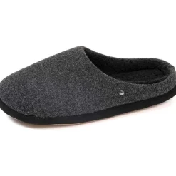 Isotoner Chaussons mules Homme Noir feutrine chinée-Homme Pantoufles / Chaussons