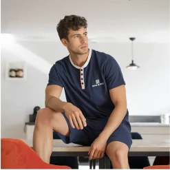 Serge Blanco Ensemble homme Pyjama court T-shirt col tunisien Vintage-Homme Pyjamas