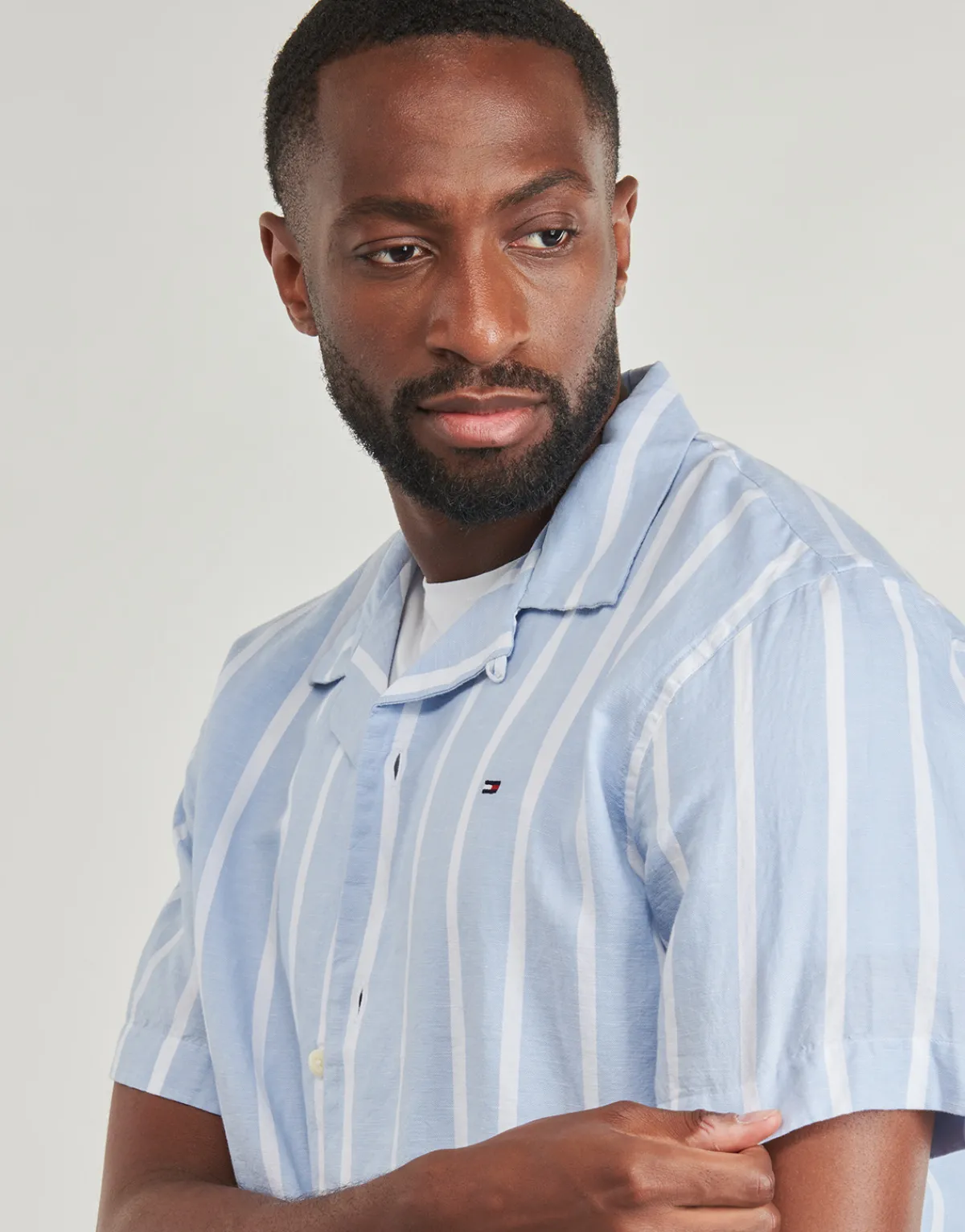 Tommy Hilfiger LINEN BLEND STRIPED SS RF SHIRT-Homme Chemises