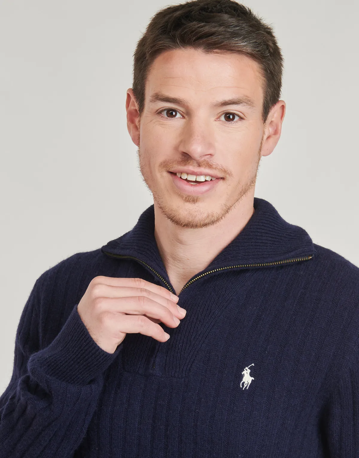 Polo Ralph Lauren PULL 1/2 ZIP EN LAINE MELANGE-Homme Pulls & Gilets