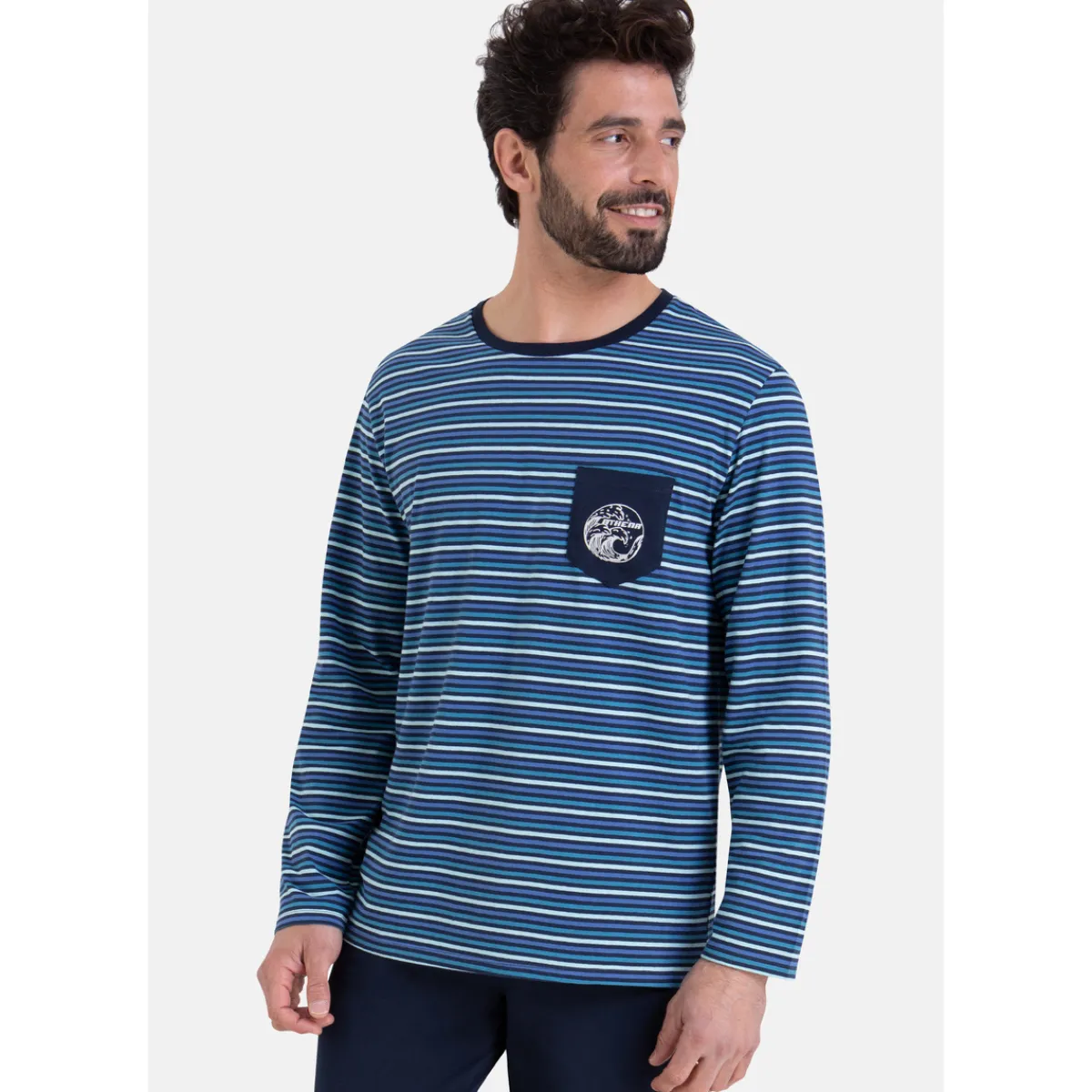 Athena Pyjama long col rond RAYURES WAVES-Homme Pyjamas