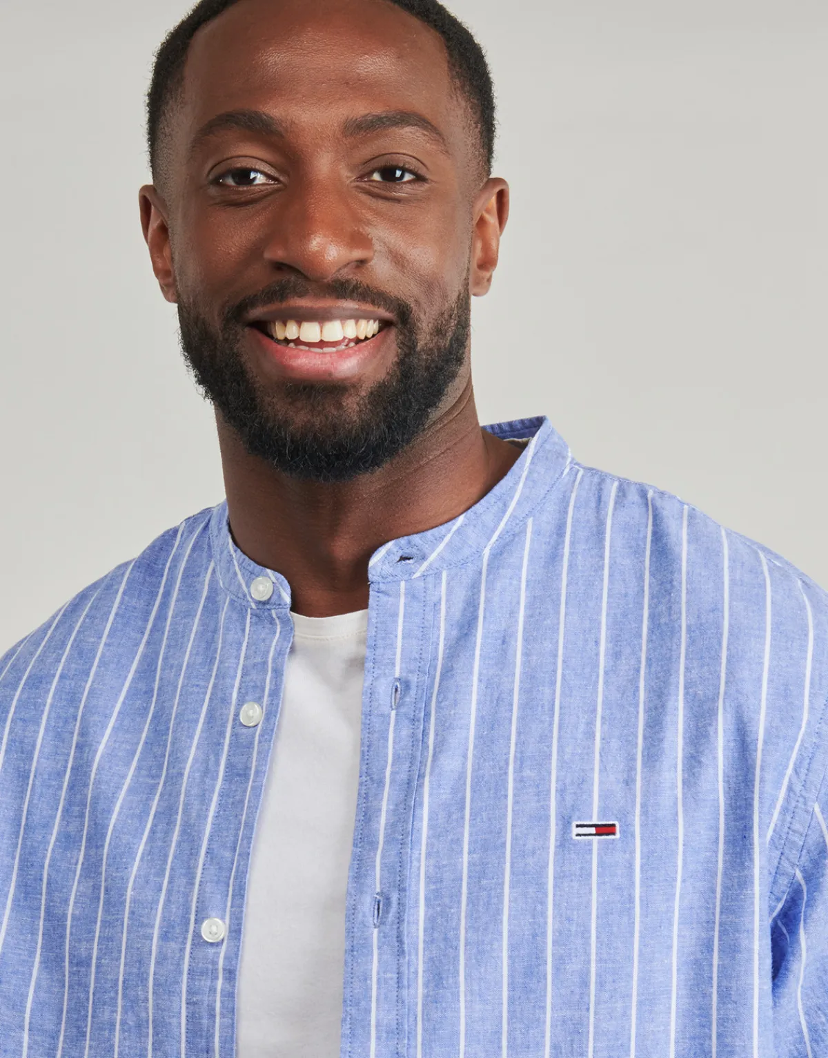 Tommy Jeans TJM LINEN MIX BND STP SHRT EXT-Homme Chemises