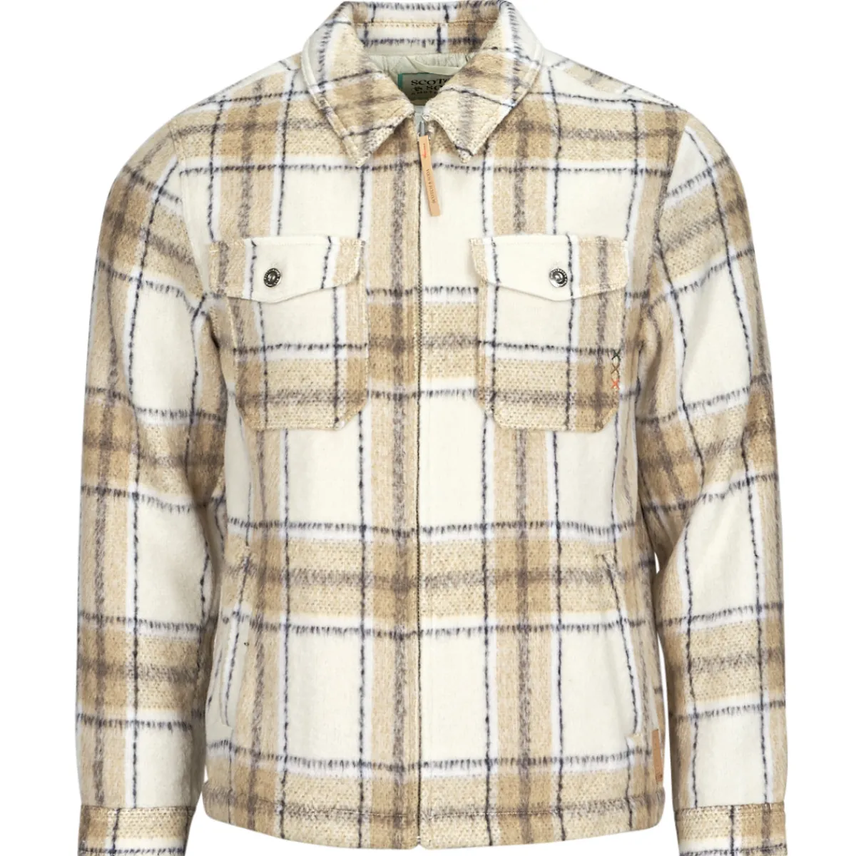 Scotch & Soda Wool-Blend Zip-Thru Check Overshirt-Homme Vestes